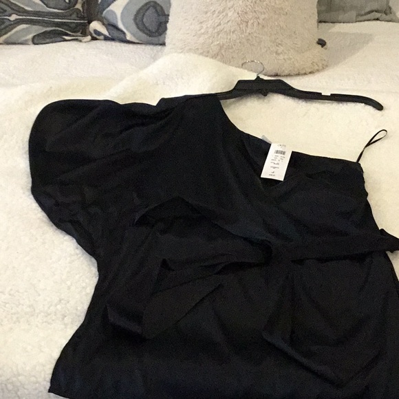Cache Black Satin one shoulder blouse - Picture 2 of 3